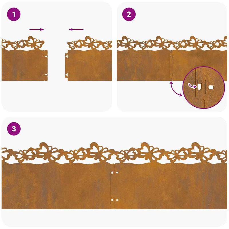 vidaXL Gyepszegélyek 10 pcs Rozsdás 103 x 0,05 x 22 cm