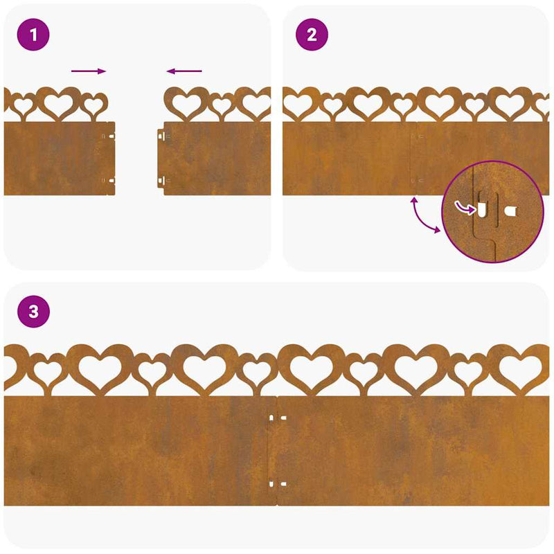 vidaXL Gyepszegélyek 10 pcs Rozsdás 103 x 0,05 x 22 cm
