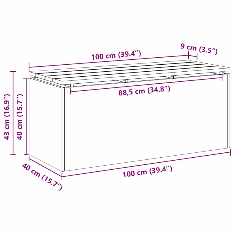 vidaXL Kerti pad Ezüst 100 x 40 x 43 cm Rozsdamentes acél