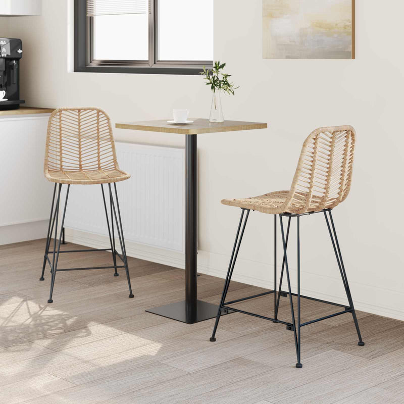 vidaXL Bárszék 2 pcs Természetes 44,5 x 54,5 x 97,5 cm Rattan és Vas