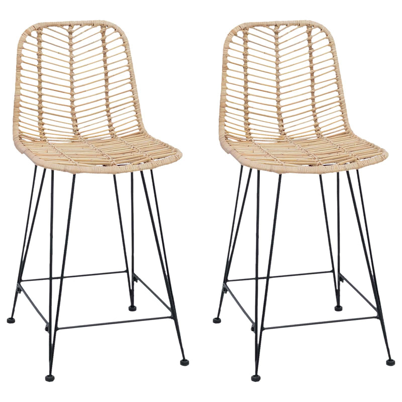 vidaXL Bárszék 2 pcs Természetes 44,5 x 54,5 x 97,5 cm Rattan és Vas