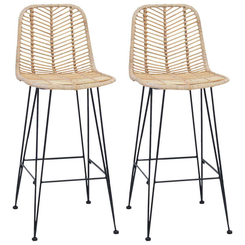 vidaXL Bárszék 2 pcs Természetes 44,5 x 53 x 111 cm Rattan és Vas