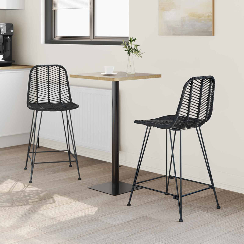 vidaXL Bárszék 2 pcs Fekete 44,5 x 54,5 x 97,5 cm Rattan és Vas