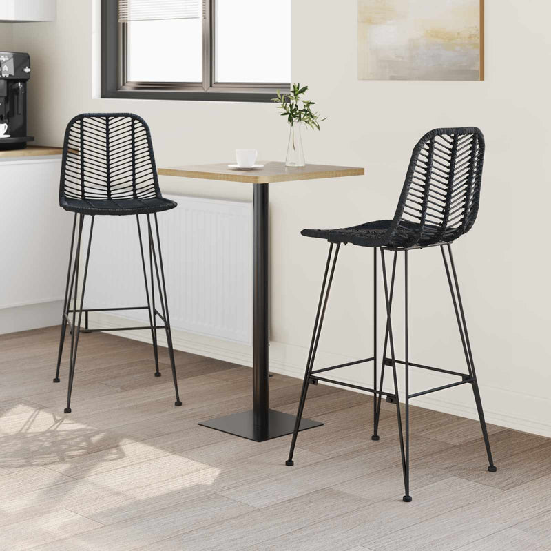 vidaXL Bárszék 2 pcs Fekete 44,5 x 53 x 111 cm Rattan és Vas