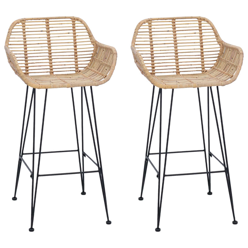 vidaXL Bárszék 2 pcs Természetes 55 x 52 x 92 cm Rattan és Vas