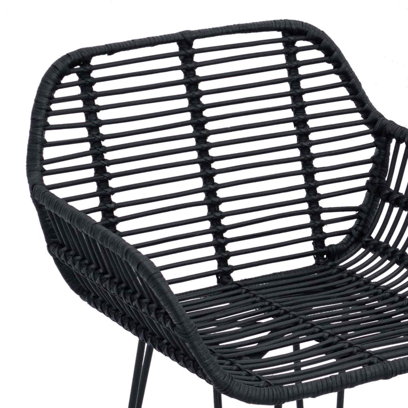 vidaXL Bárszék 2 pcs Fekete 55 x 52 x 92 cm Rattan és Vas