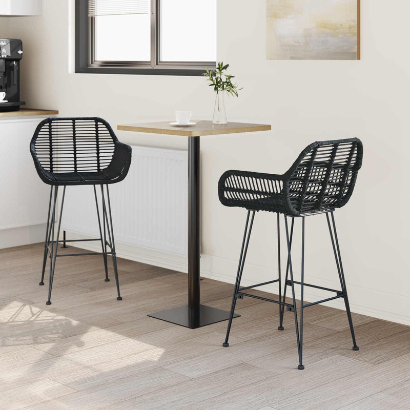 vidaXL Bárszék 2 pcs Fekete 55 x 52 x 92 cm Rattan és Vas