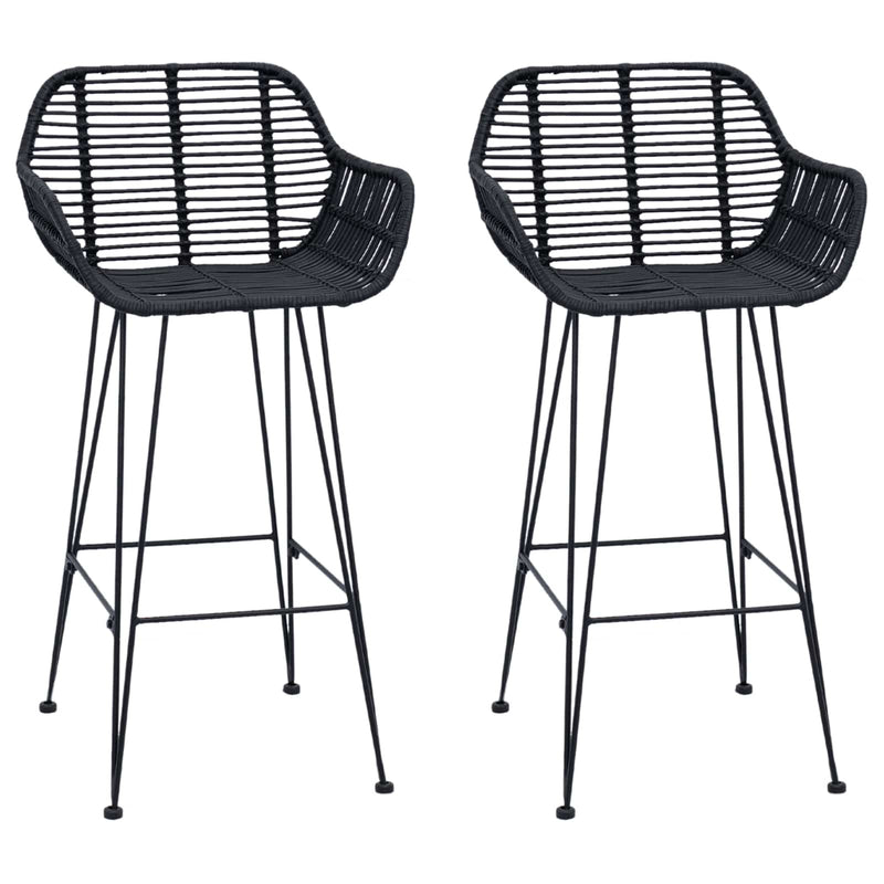 vidaXL Bárszék 2 pcs Fekete 55 x 52 x 92 cm Rattan és Vas