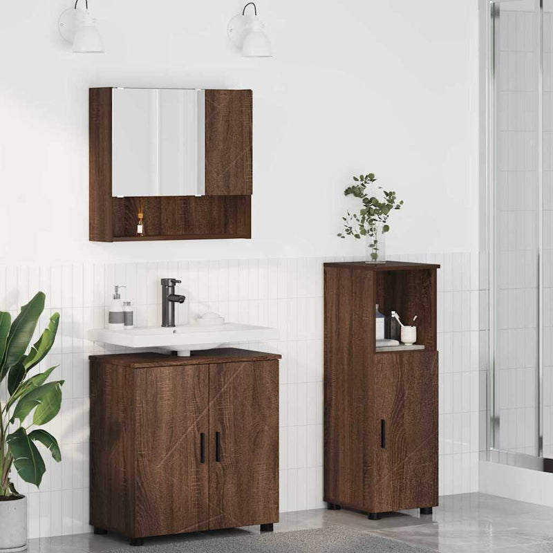 vidaXL Fürdőszoba bútor szett 3 pcs barna tölgy 61 x 35 x 64 cm