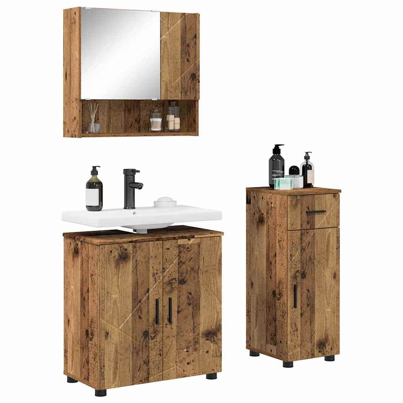 vidaXL Fürdőszoba bútor szett 3 pcs Régi fa 61 x 35 x 64 cm Faanyag