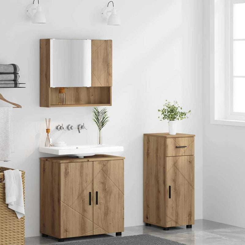 vidaXL Fürdőszoba bútor szett 3 pcs kézműves tölgy 61 x 35 x 64 cm