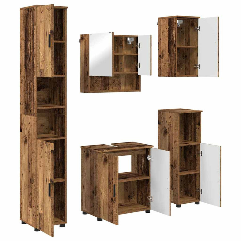 vidaXL Fürdőszoba bútor szett 5 pcs Régi fa 61 x 35 x 64 cm Faanyag