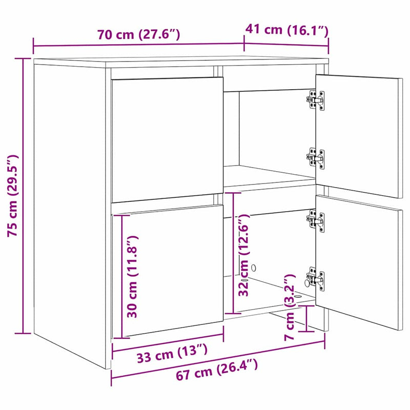 vidaXL Oldalszekrények 2 pcs Régi fa 70 x 41 x 75 cm Faanyag