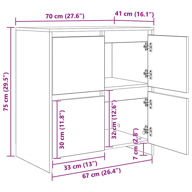 vidaXL Oldalszekrények 2 pcs Musta tammi 70 x 41 x 75 cm Faanyag