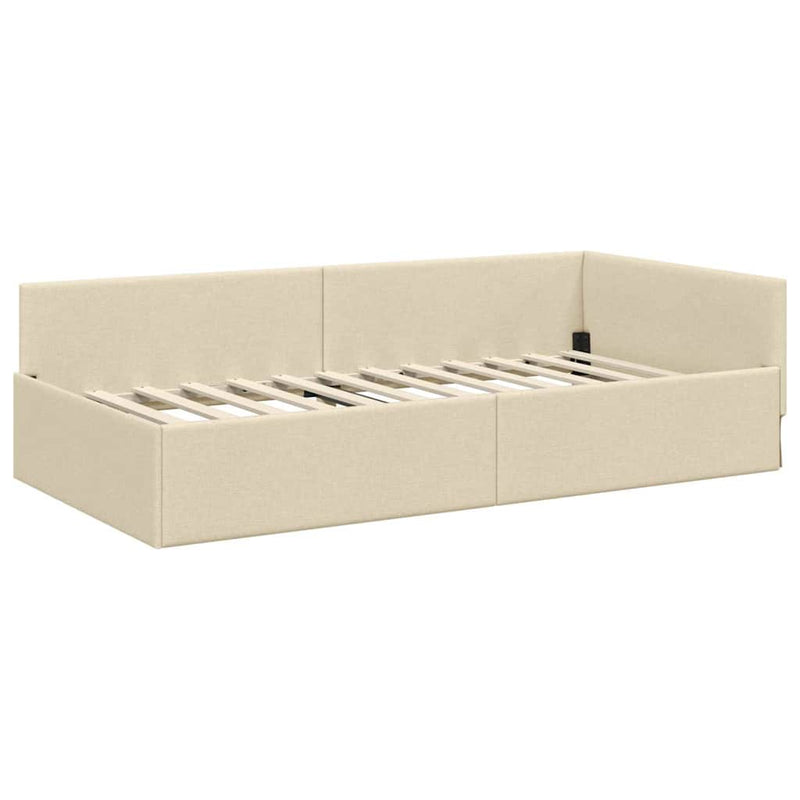 vidaXL Sarokágy keret Krém 80 x 200 cm Szövet és Mérnöki Fa