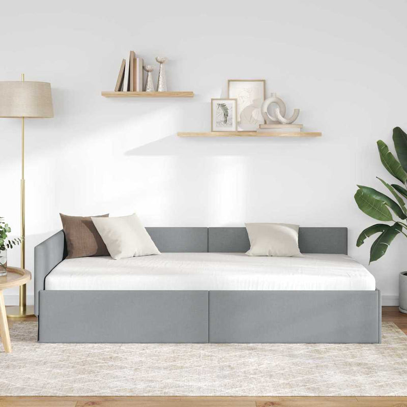 vidaXL Sarokágy keret Világosszürke 90 x 190 cm Szövet és Mérnöki Fa