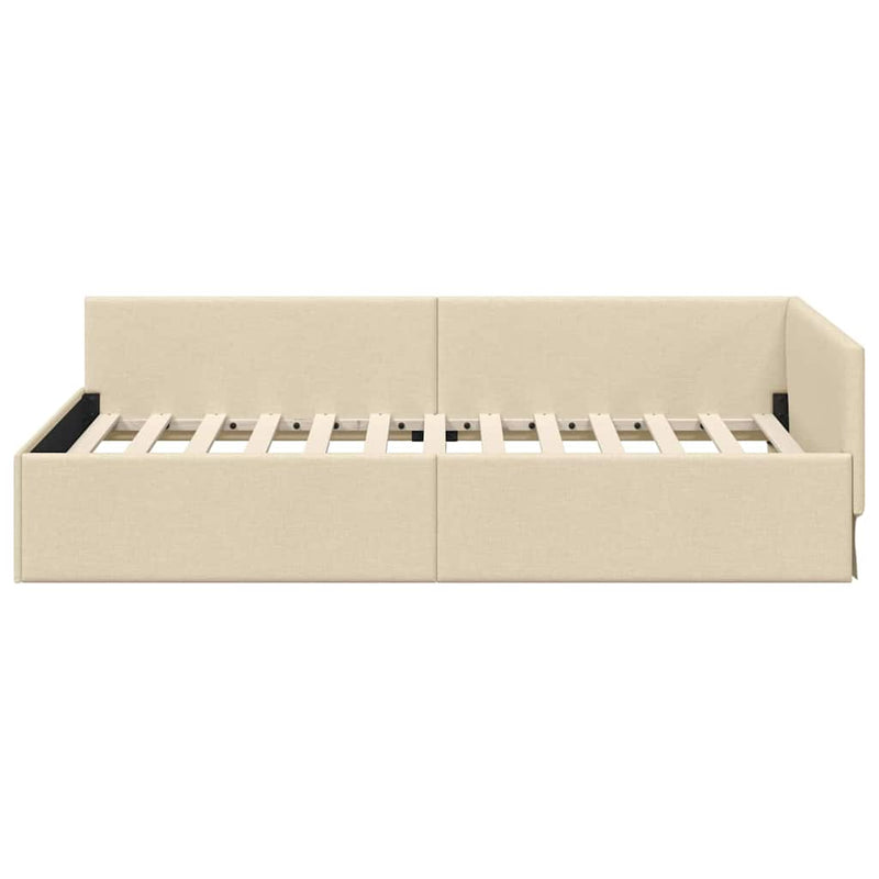 vidaXL Sarokágy keret Krém 90 x 200 cm Szövet és Mérnöki Fa