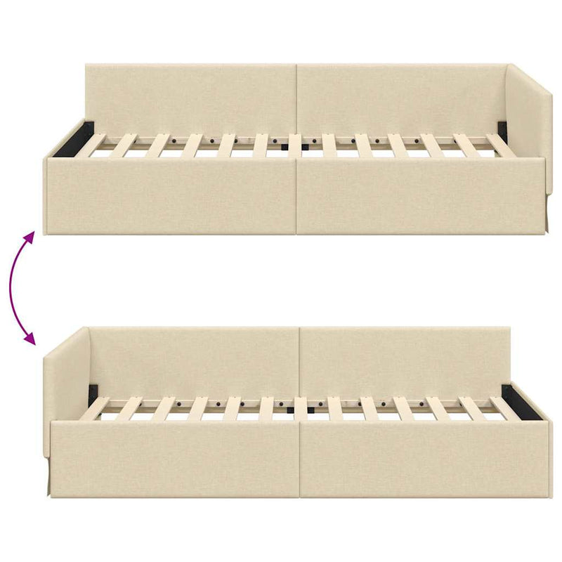 vidaXL Sarokágy keret Krém 90 x 200 cm Szövet és Mérnöki Fa