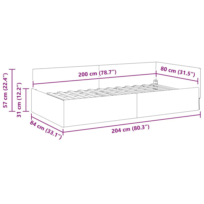 vidaXL Sarokágy keret Világosszürke 80 x 200 cm Velúr és műnyír