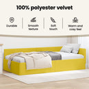 vidaXL Sarokágy keret fejtámlával Sárga 80 cm x 200 cm Bársony