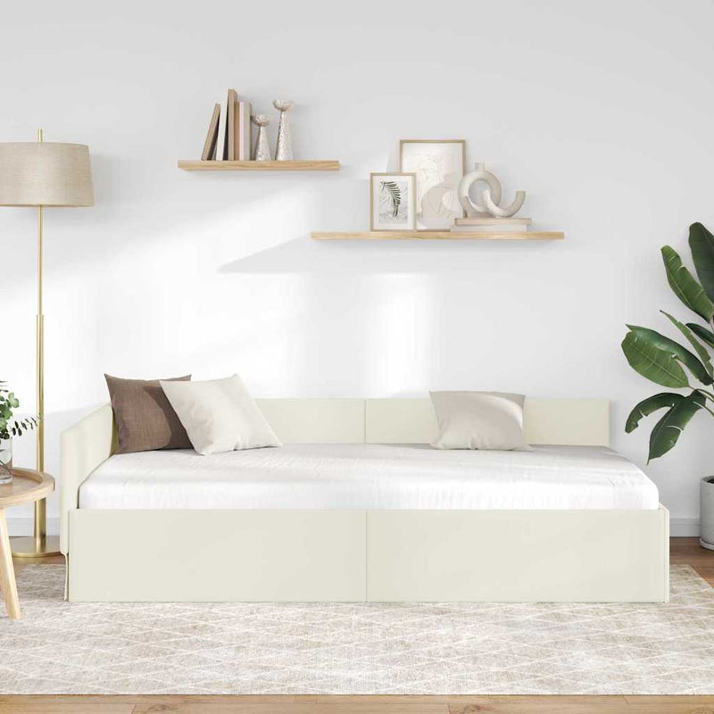 vidaXL Sarokágy keret fejtámlával Krém 90 x 190 cm Velúr és műnyír