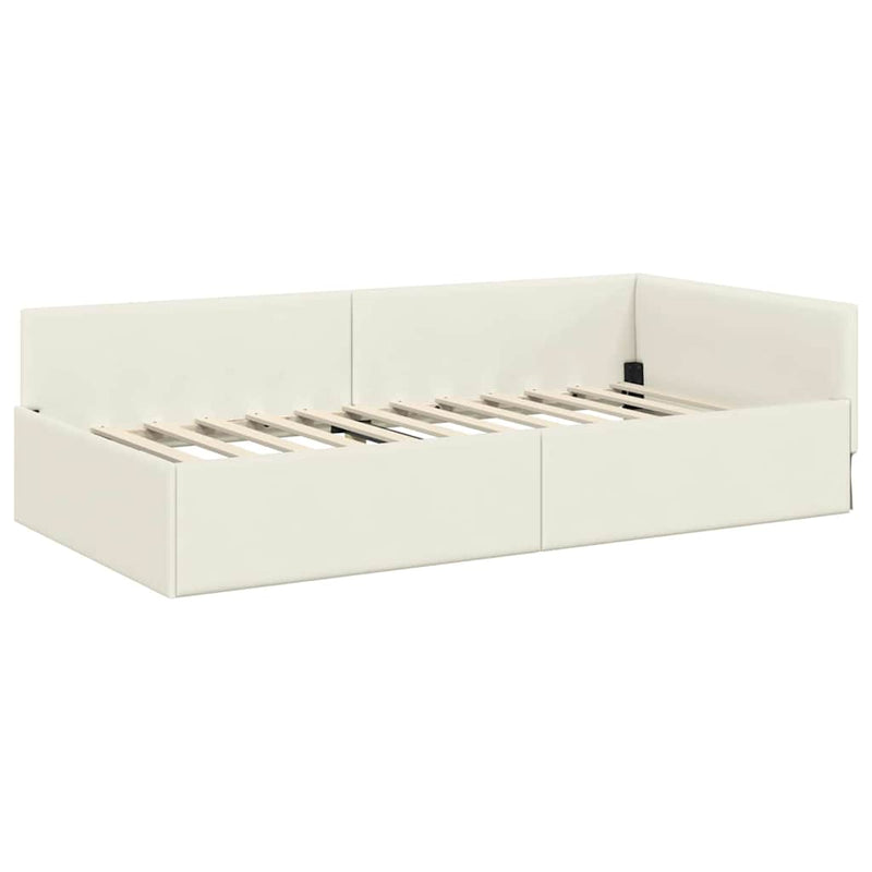 vidaXL Sarokágy keret fejtámlával Krém 90 x 190 cm Velúr és műnyír