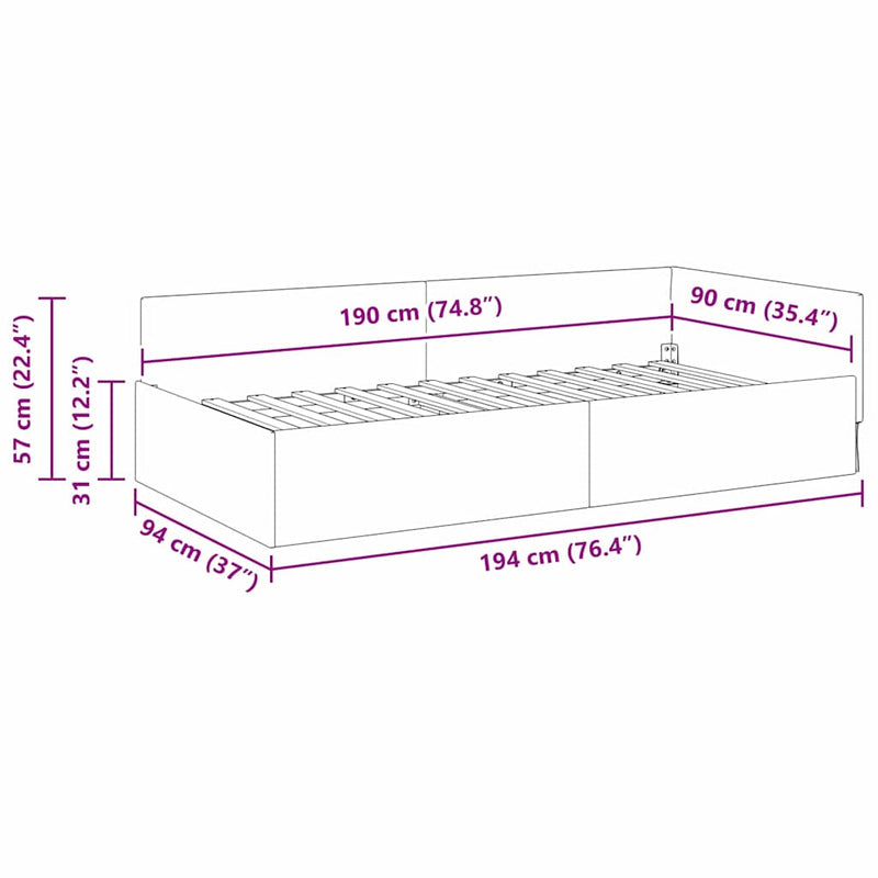 vidaXL Sarokágy keret fejtámlával Krém 90 x 190 cm Velúr és műnyír