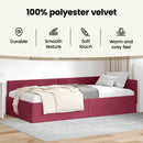 vidaXL Sarokágy keret fejtámlával Bordó 90 cm x 200 cm Bársony