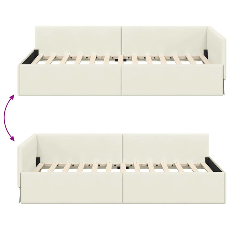 vidaXL Sarokágy keret fejtámlával Krém 90 x 200 cm Velúr és műnyír