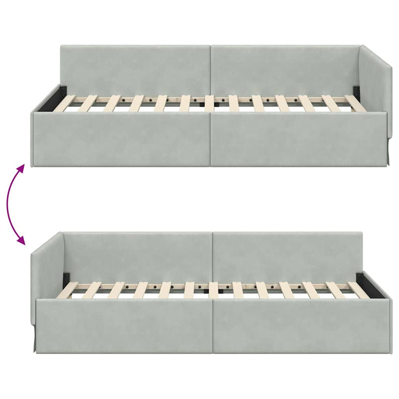 vidaXL Sarokágy keret Világosszürke 100 x 200 cm Velúr és műnyír
