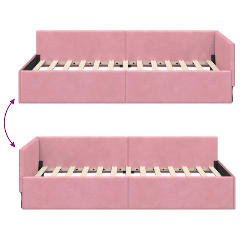 vidaXL Sarokágy keret Rózsaszín 100 x 200 cm Velúr és műnyír