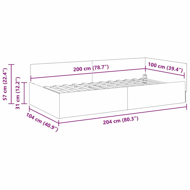 vidaXL Sarokágy keret fejtámlával Sárga 100 x 200 cm Velúr és műnyír