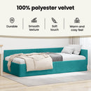 vidaXL Sarokágy keret fejtámlával Türkiz 100 cm x 200 cm Bársony