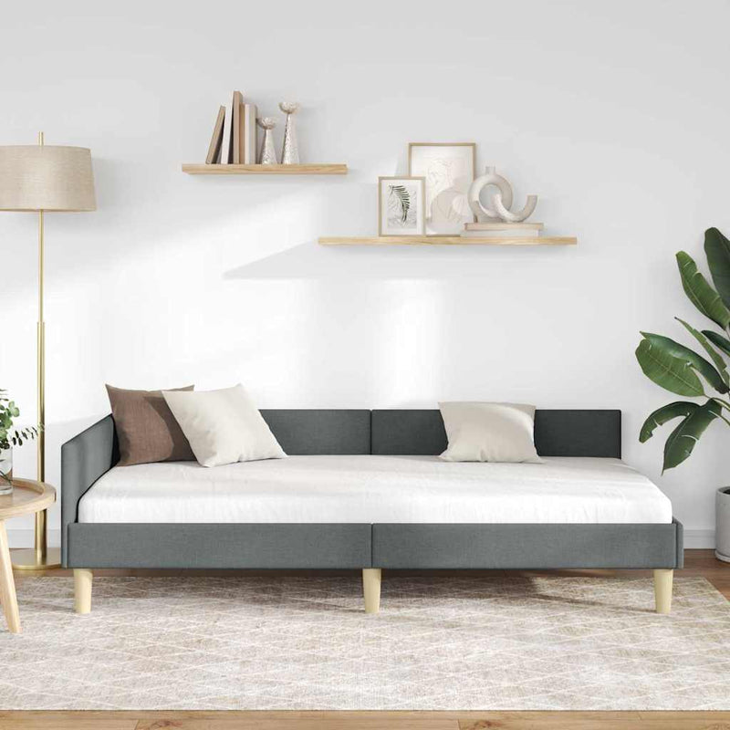 vidaXL Sarokágy keret fejtámlával Sötétszürke 90 x 190 cm szövet