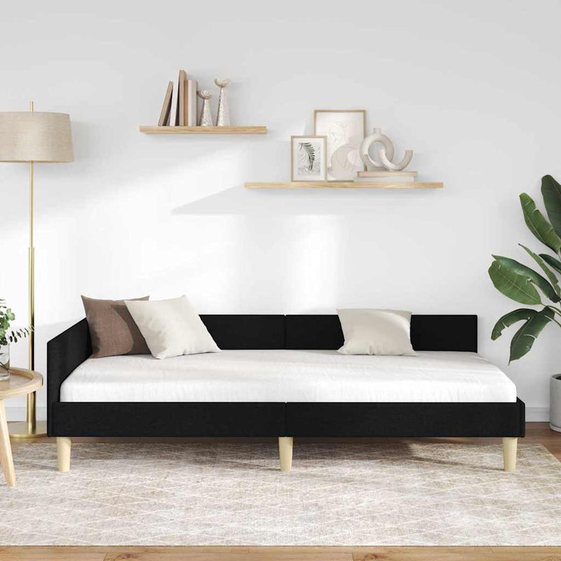 vidaXL Sarokágy keret fejtámlával Fekete 90 x 200 cm szövet