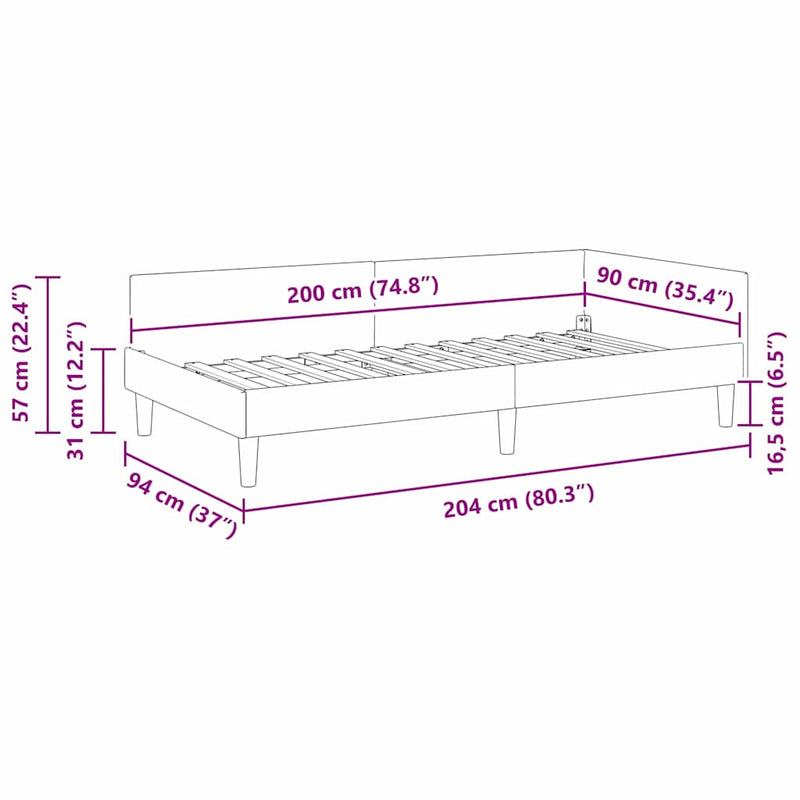 vidaXL Sarokágy keret fejtámlával Tópszínű 90 x 200 cm szövet