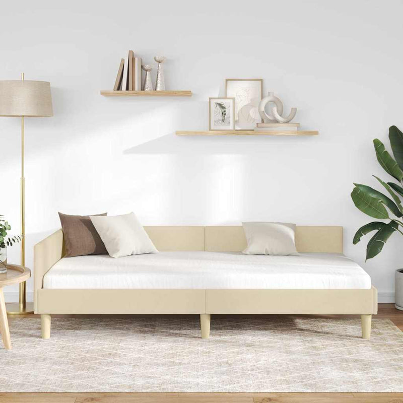 vidaXL Sarokágy keret fejtámlával Krém 100 x 200 cm szövet