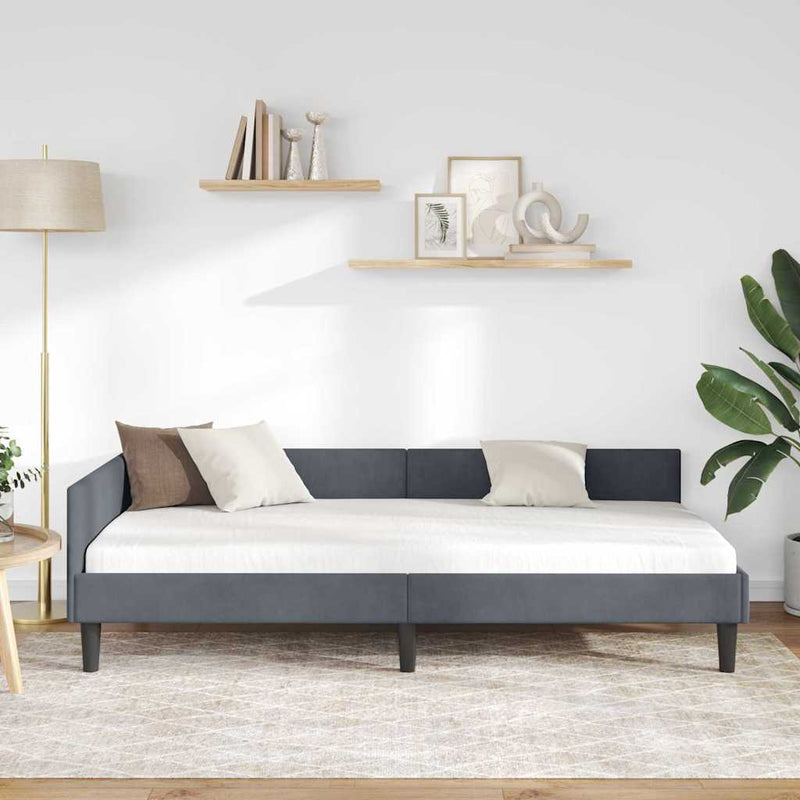 vidaXL Sarok Ágykeret Sötétszürke 90 x 190 cm Bársony és Mérnökölt fa