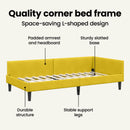 vidaXL Sarokágy keret fejtámlával Sárga 90 cm x 190 cm Bársony