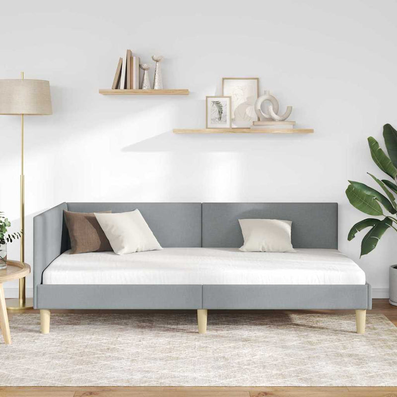 vidaXL Sarokágy keret Világosszürke 90 x 200 cm Szövet és Mérnöki Fa