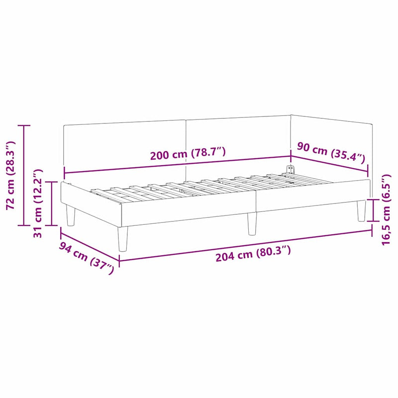 vidaXL Sarokágy keret Világosszürke 90 x 200 cm Szövet és Mérnöki Fa