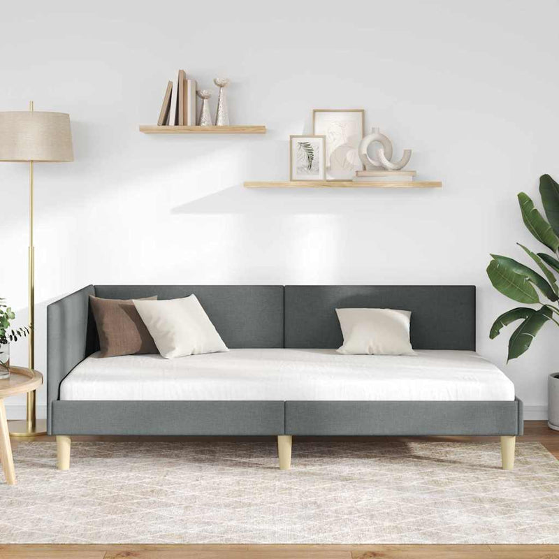 vidaXL Sarokágy keret Sötétszürke 90 x 200 cm Szövet és Mérnöki Fa