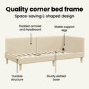 vidaXL Sarokágy keret Krém 90 cm x 200 cm Szövet és Plywood
