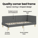 vidaXL Sarokágy keret Sötétszürke 100 cm x 200 cm Szövet és Plywood