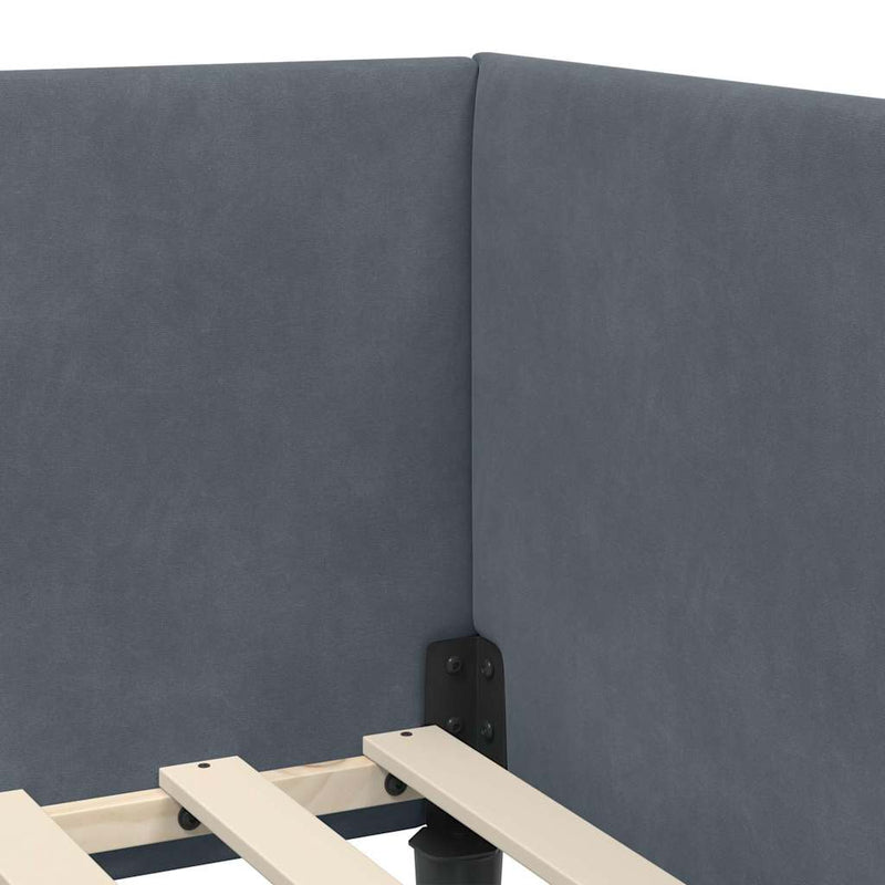 vidaXL Sarokágy keret fejtámlával Sötétszürke 90 cm x 190 cm szövet