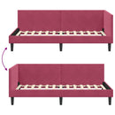 vidaXL Sarokágy keret fejtámlával Bordó 90 cm x 190 cm Bársony