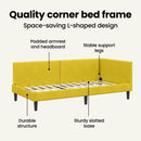 vidaXL Sarokágy keret fejtámlával Sárga 90 cm x 190 cm Bársony
