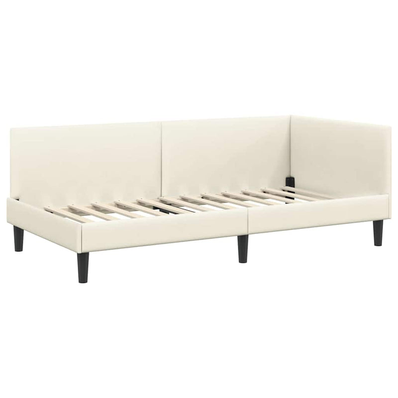 vidaXL Sarokágy keret fejtámlával Krém 90 cm x 190 cm szövet