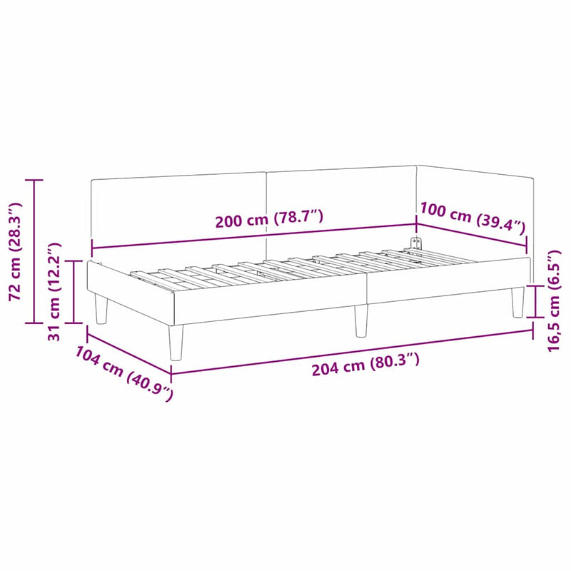vidaXL Sarokágy keret fejtámlával Bordó 100 cm x 200 cm szövet
