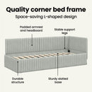 vidaXL Sarokágy keret fejtámlával Világosszürke 80 cm x 200 cm Bársony
